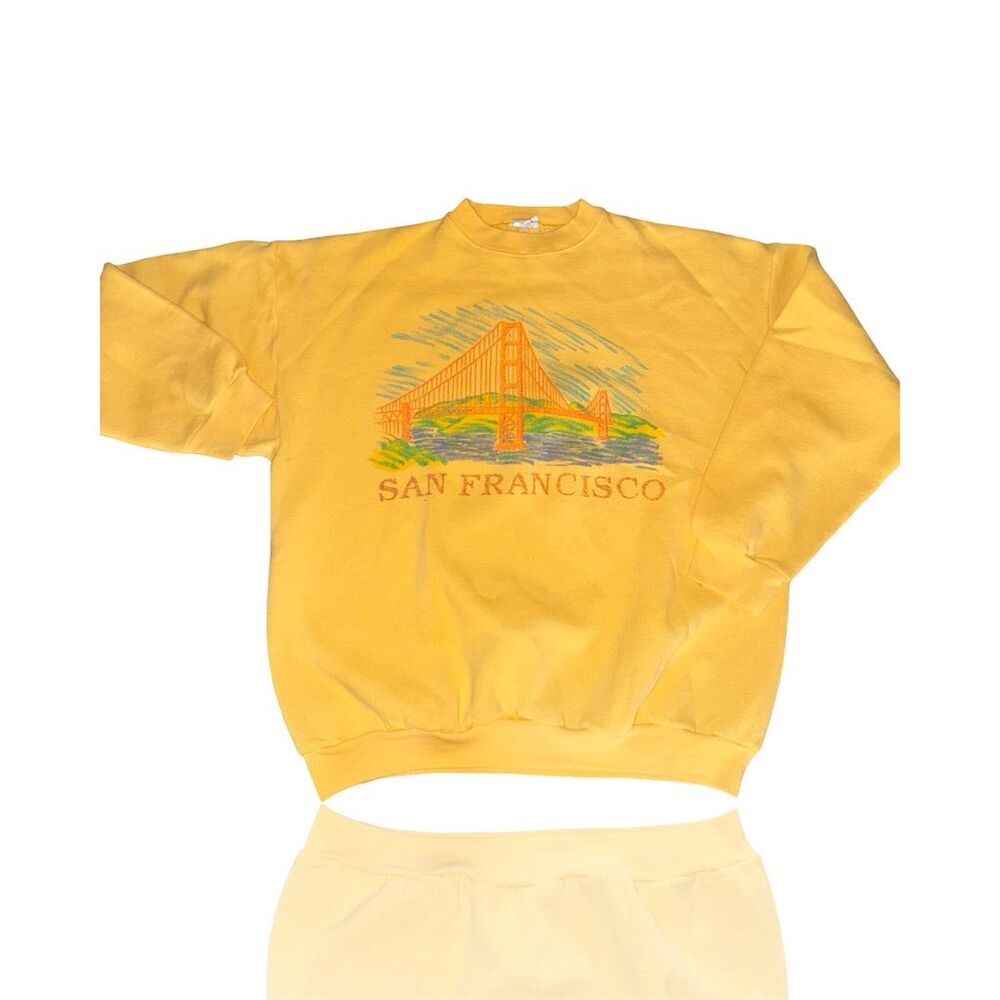 Vintage San Francisco Graphic Sweatshirt Unisex XL Yellow Pullover (Heavy Wear)